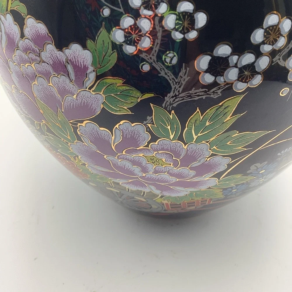 Large Black Two Handled Japanese Vase